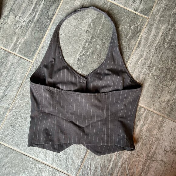 Rampage Vintage Black Pinstripe Halter Vest Y2K 90s Adjustable Small - Picture 3 of 4